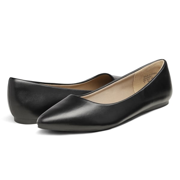 Pointed Toe Ballet Slip On Flats - BLACK PU - 5